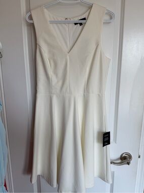 Lulu's Cream Sleeveless V-Neck Fit & Flare Dress